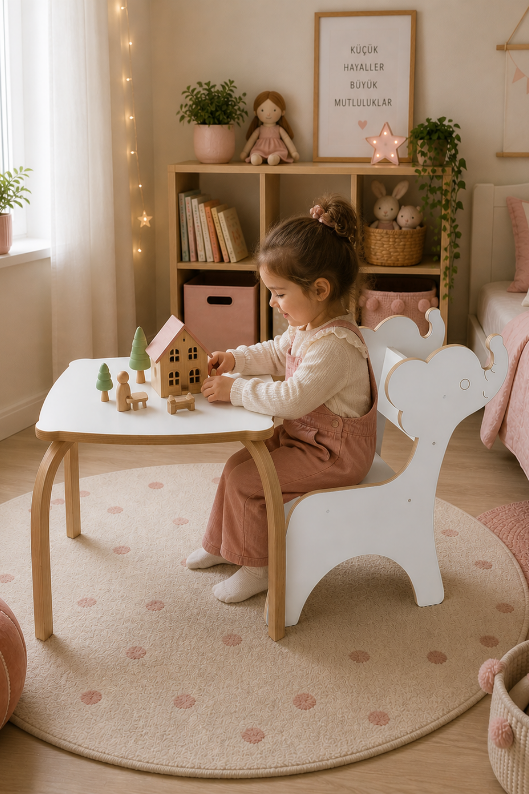 Fil Sandalye ve Masası | %100 MDF | Kayın Ağacından Masa Ayaklar