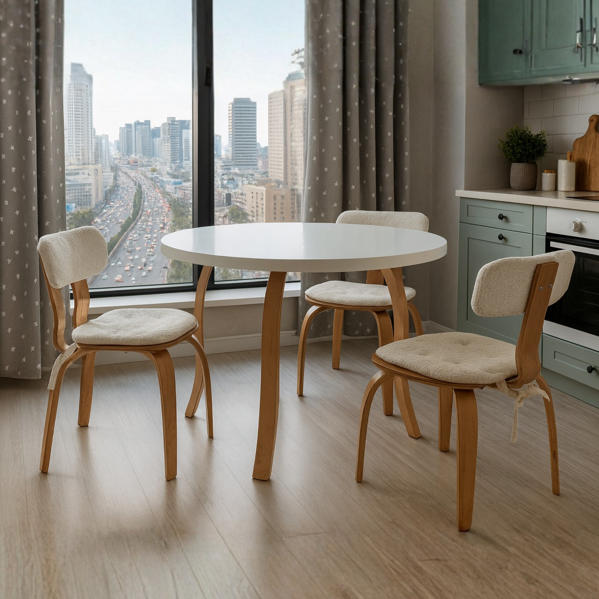 4 Kişilik Kelebek Masa ve 4 London Sandalye Masa Takımı | Teddy Kumaş Minder