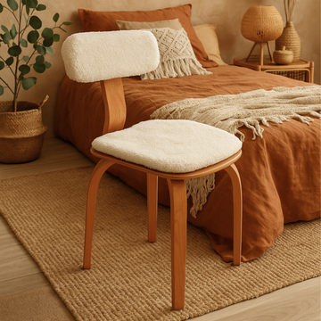 London Bohem Sandalye, Kayın Ağacı Lamine, Cilalı, Minderli, Teddy Kumaş, 1 Adet