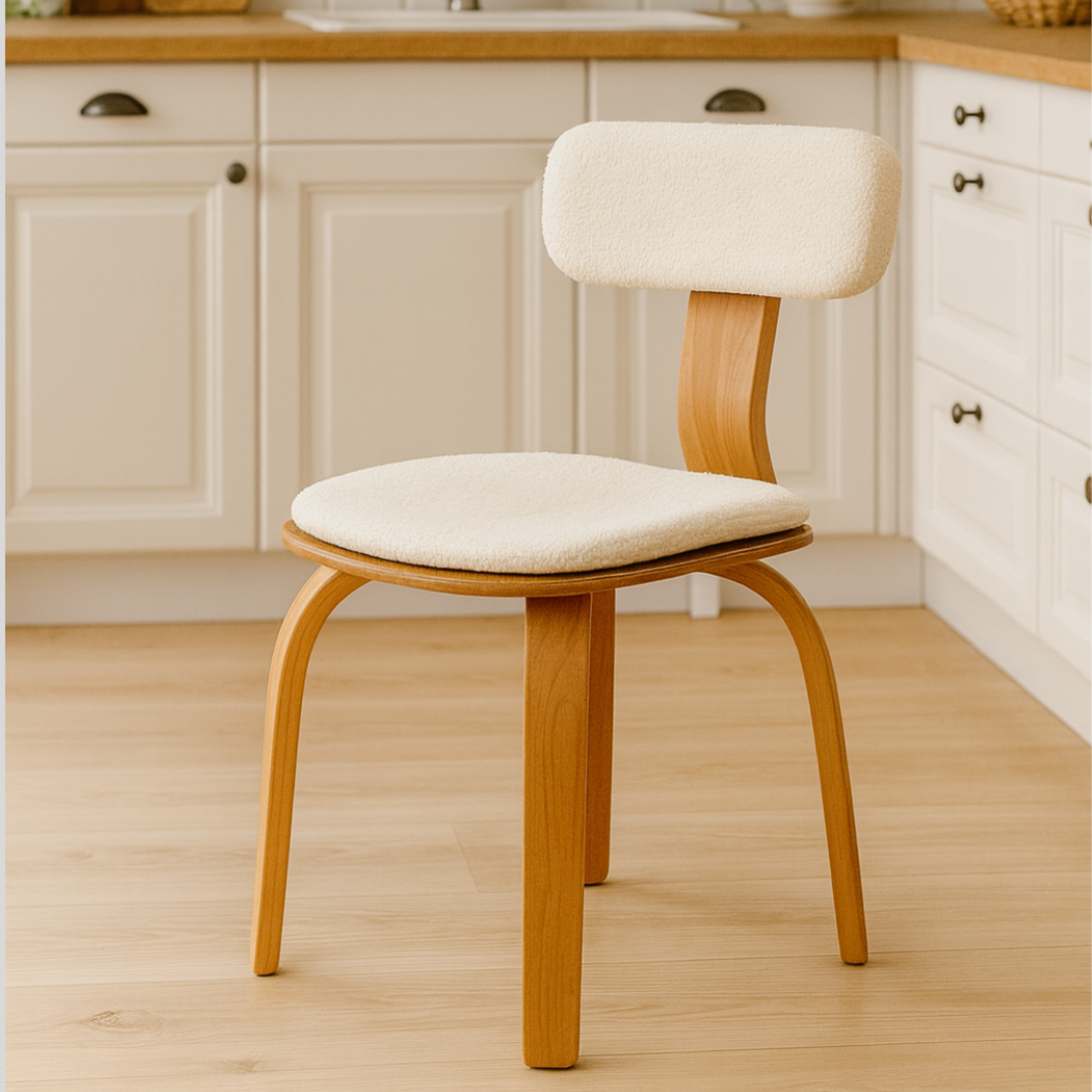 London Bohem Sandalye, Kayın Ağacı Lamine, Cilalı, Minderli, Teddy Kumaş, 1 Adet