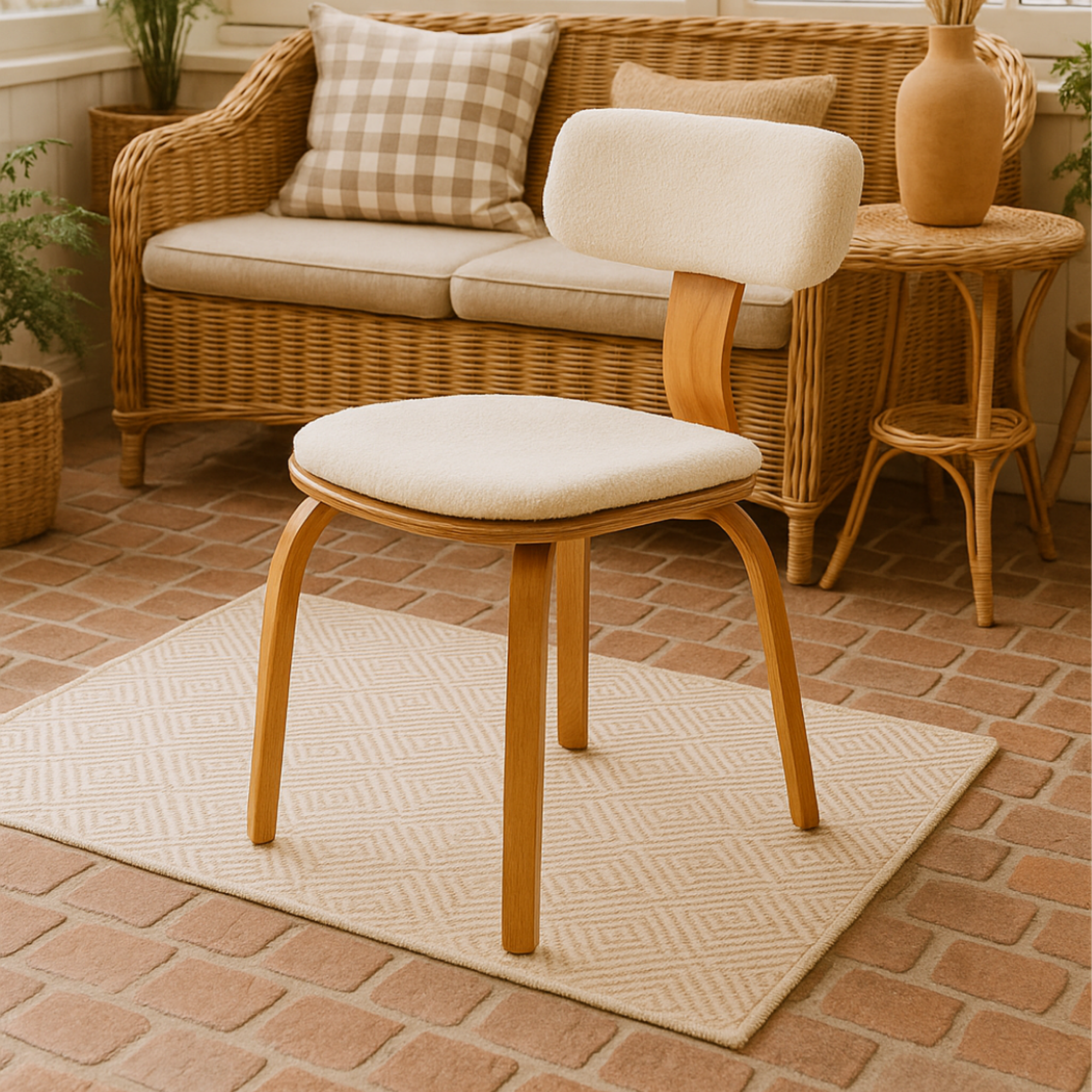 London Bohem Sandalye, Kayın Ağacı Lamine, Cilalı, Minderli, Teddy Kumaş, 1 Adet