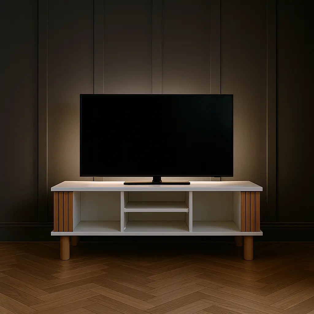 Touch Tv Ünitesi, Mdf, Kayın Çıtalı, Bohem Stil, Tv Sehpası, Ayaklı
