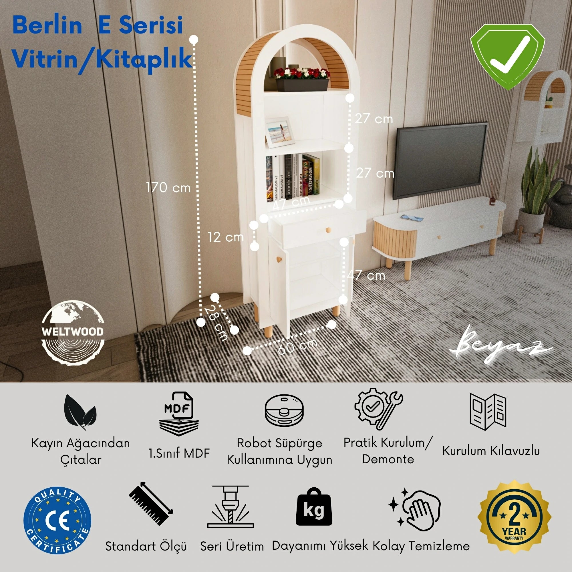 Berlin Bohem Çekmeceli, Raflı Vitrin, Kitaplık