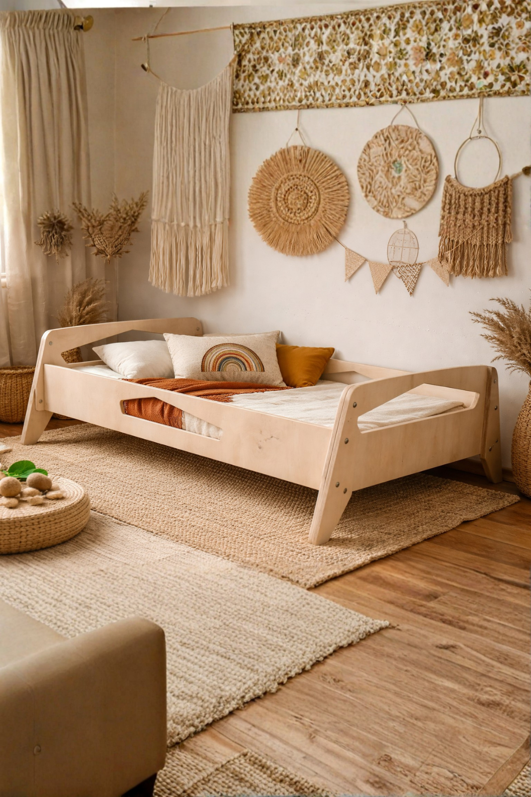 Diamond Lamine Beşik / Yatak | Yatak Hediyeli | Doğal Kayın Ahşap | 60x120 cm