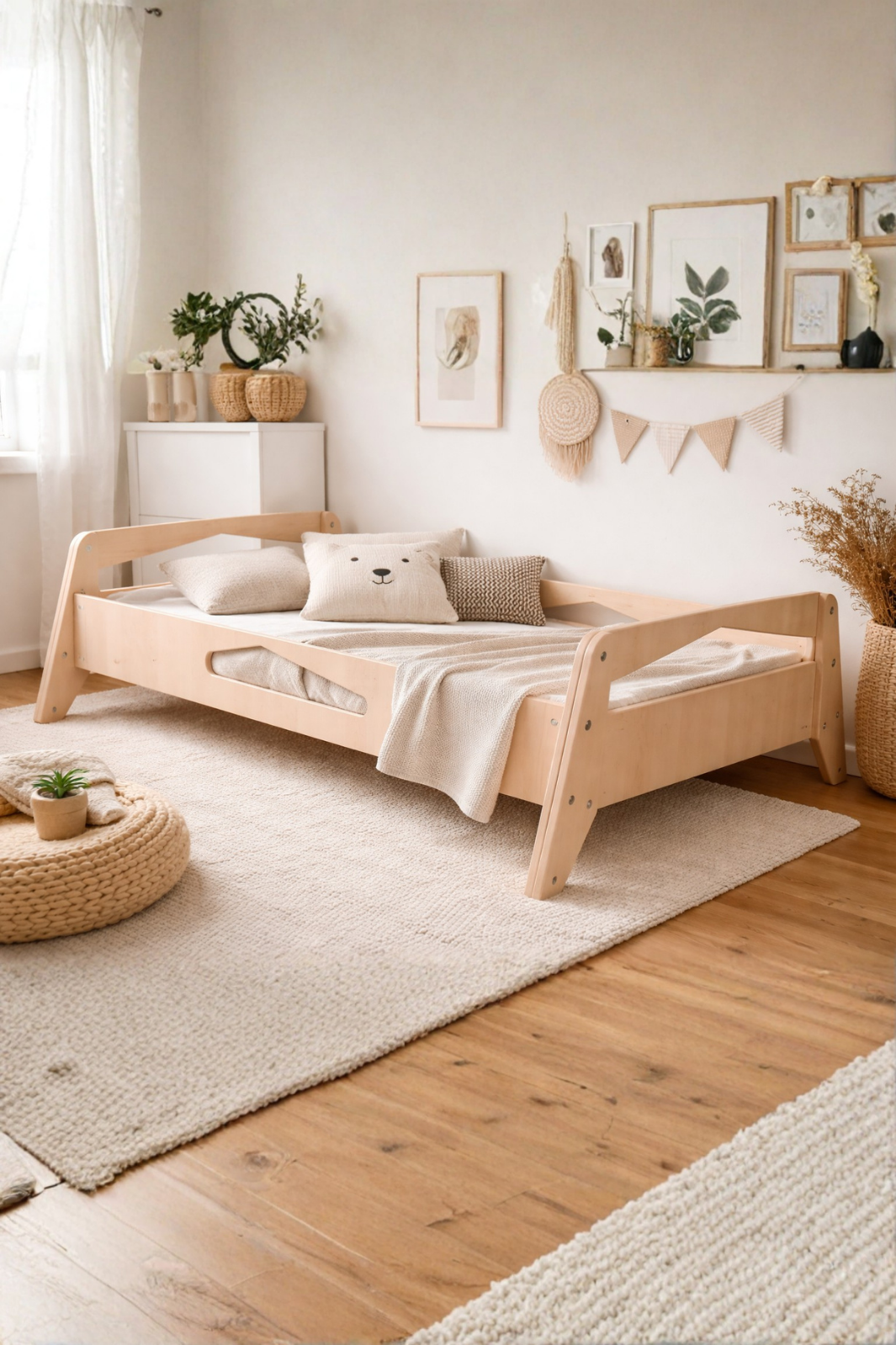 Diamond Lamine Beşik / Yatak | Yatak Hediyeli | Doğal Kayın Ahşap | 60x120 cm