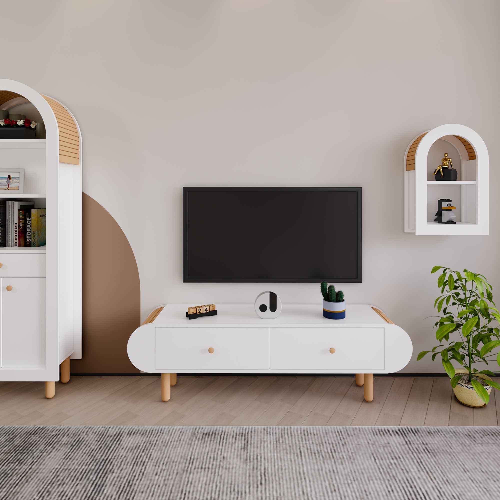 İtalyan Bohem Stil TV Ünitesi, Kayın Ağaç Çıtalar, Modern TV Sehpası