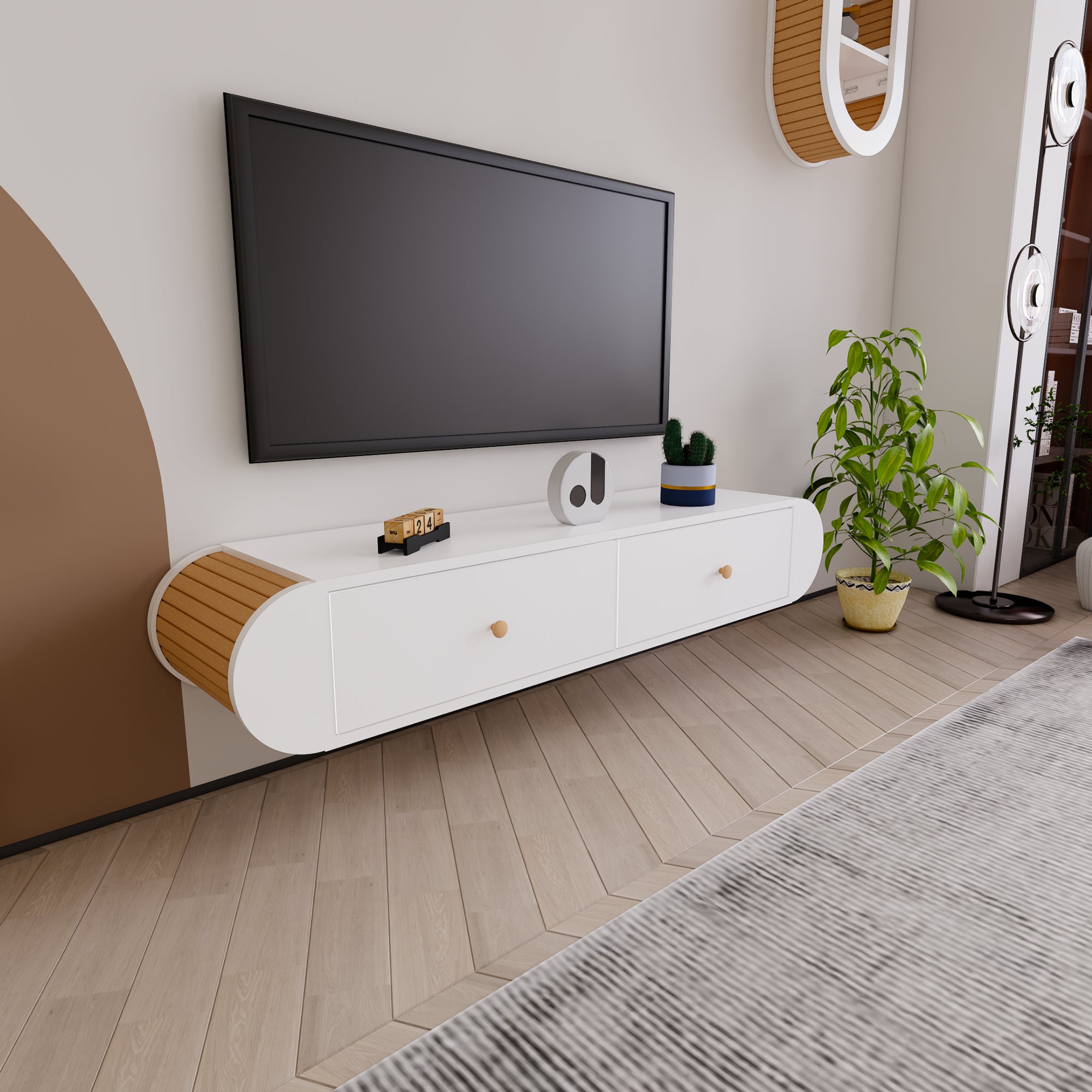 İtalyan Bohem Stil TV Ünitesi, Kayın Ağaç Çıtalar, Modern TV Sehpası