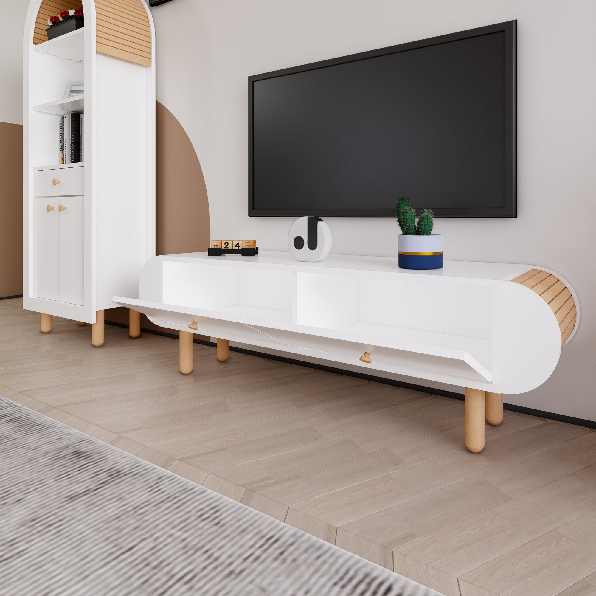İtalyan Bohem Stil TV Ünitesi, Kayın Ağaç Çıtalar, Modern TV Sehpası