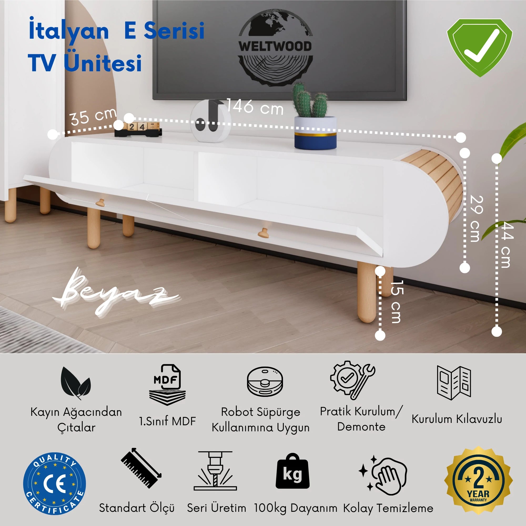 İtalyan Bohem Stil TV Ünitesi, Kayın Ağaç Çıtalar, Modern TV Sehpası