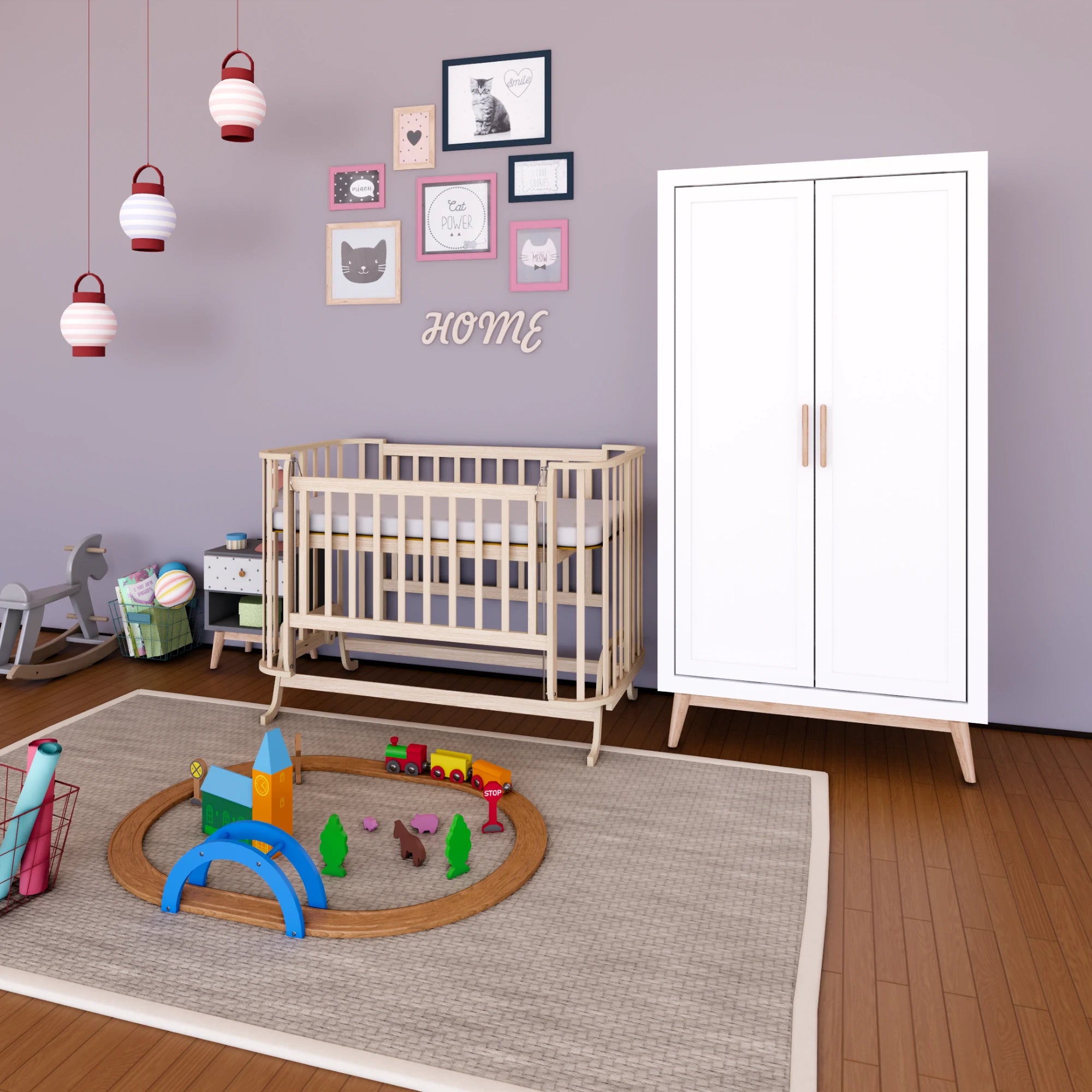 Mabela Ahşap Anne Yanı Bebek Beşiği, Kademeli, Sallanabilir, 72x124
