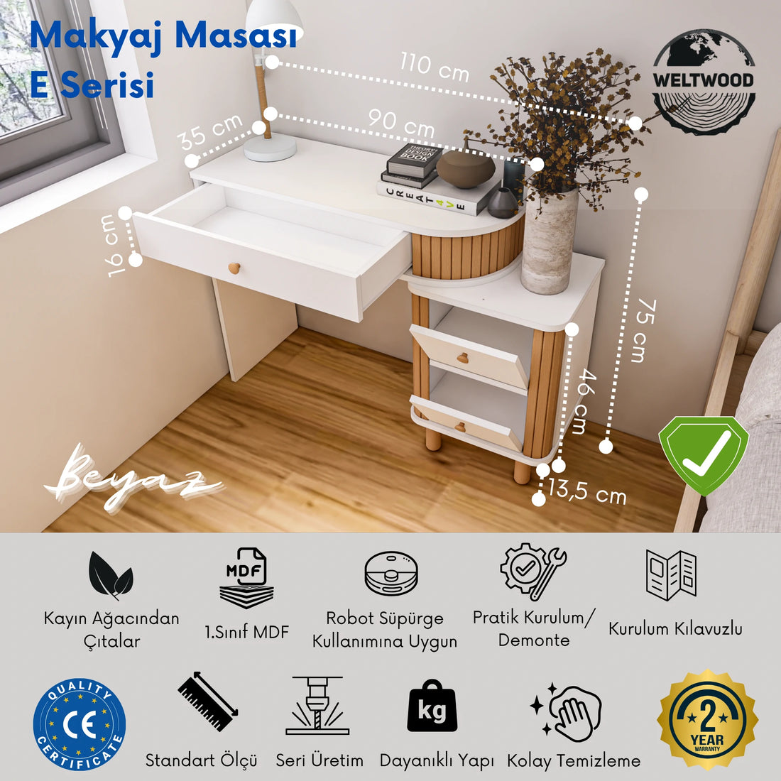Bohem Çekmeceli Makyaj ve Çalışma Masası