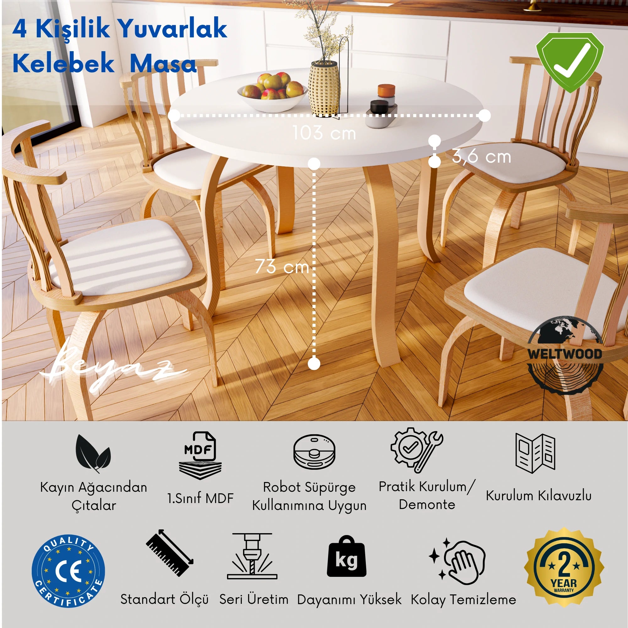 Kelebek Yemek Masası, 4 Kişilik Bohem Stili Yemek Masası
