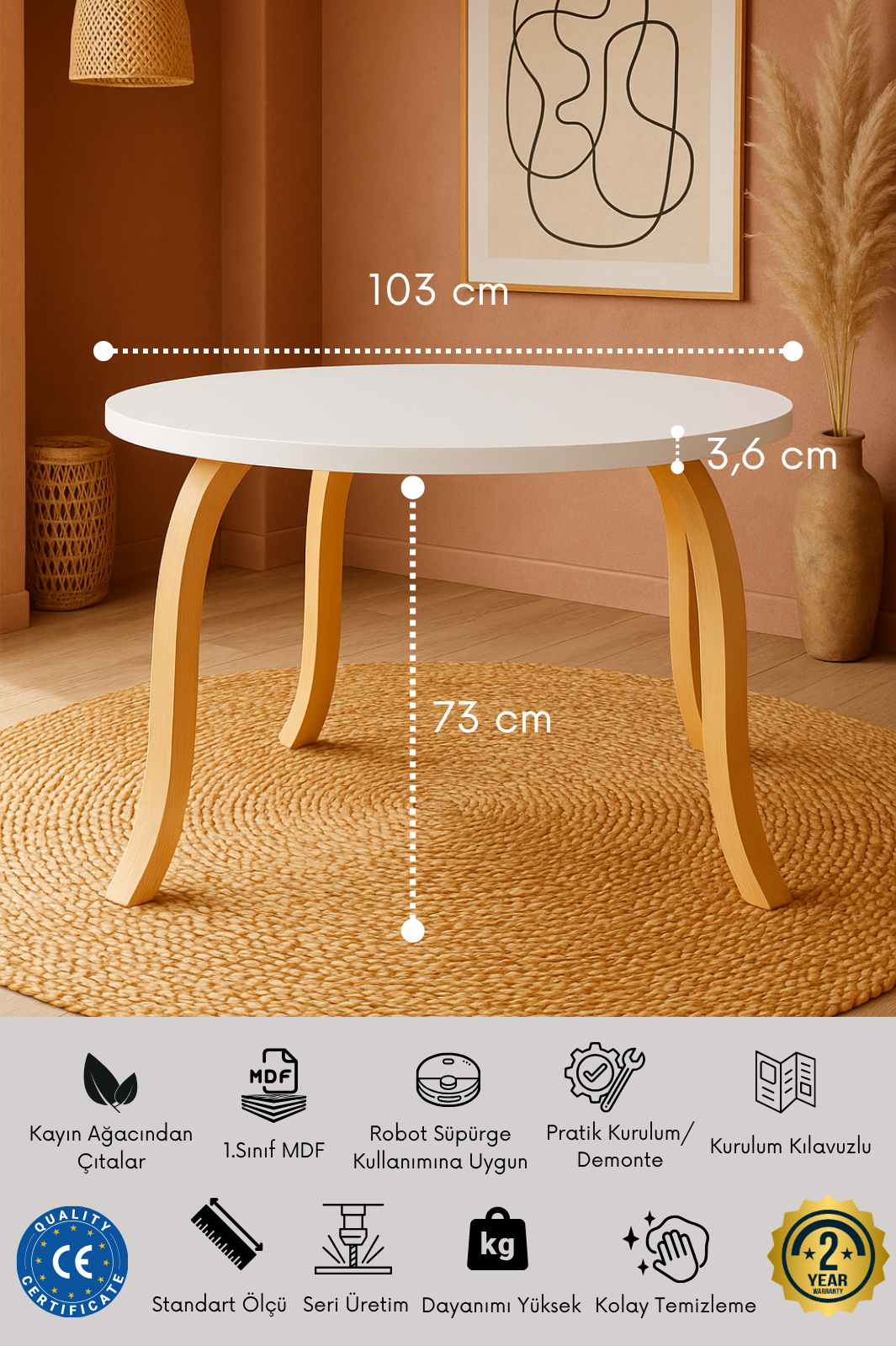 4 Kişilik Butterfly Yemek Masası ve 4 İskandinav Sandalye | %100 MDF | %100 KAyın Ağacından Malzeme