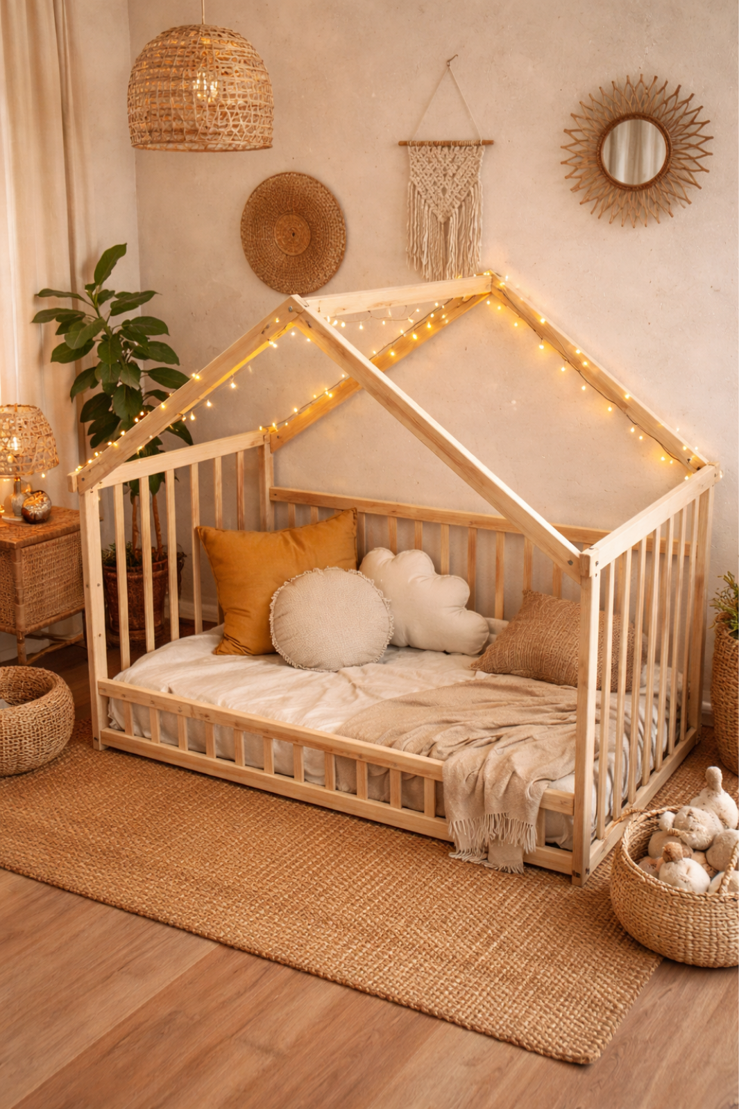 Remila Montessori Anne Yanı Beşik  Doğal Kayın Ahşap | Güvenli, Konforlu ve Fonksiyonel