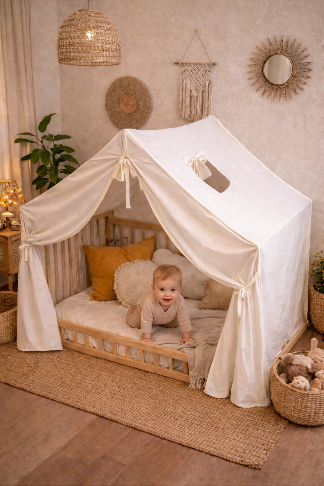 Remila Montessori Anne Yanı Beşik  Doğal Kayın Ahşap | Güvenli, Konforlu ve Fonksiyonel