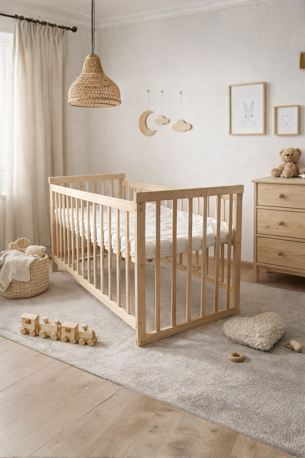 Remila Montessori Anne Yanı Beşik  Doğal Kayın Ahşap | Güvenli, Konforlu ve Fonksiyonel