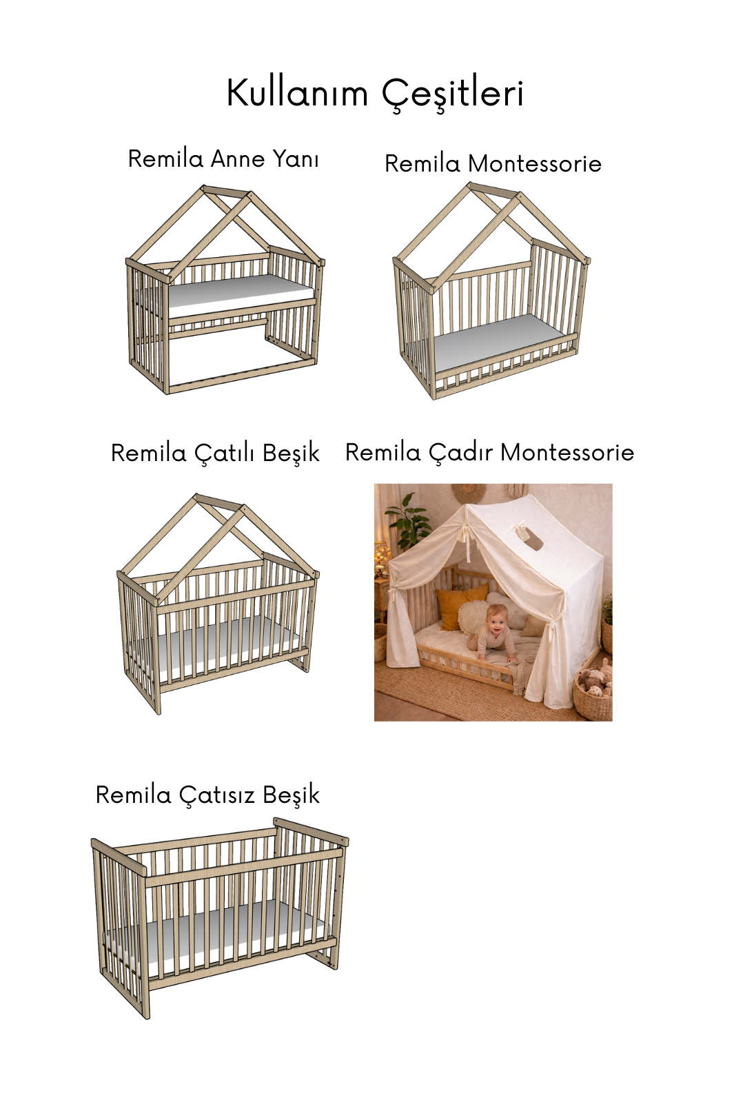 Remila Montessori Anne Yanı Beşik  Doğal Kayın Ahşap | Güvenli, Konforlu ve Fonksiyonel