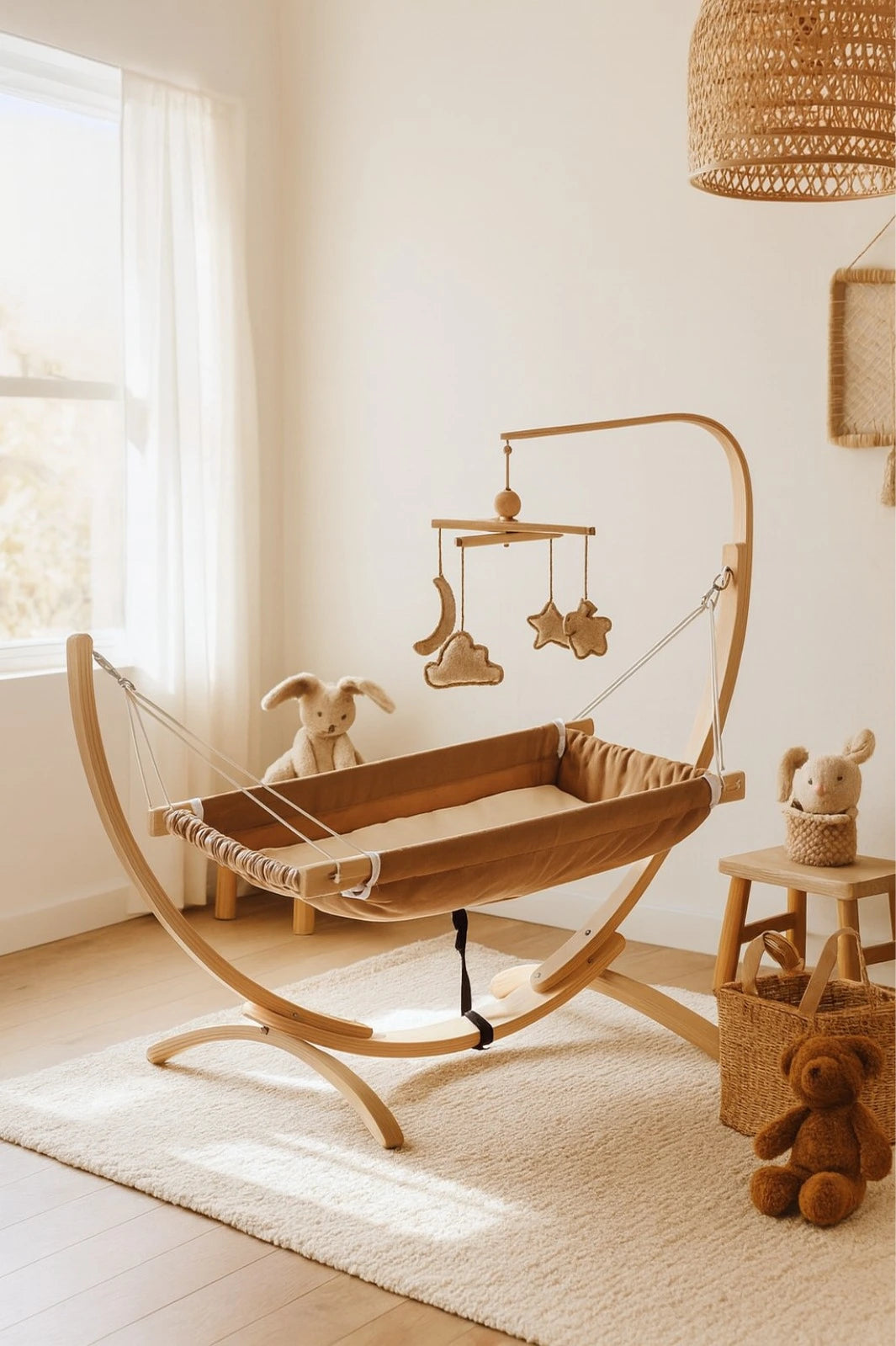 Ahşap Bebek Hamağı Sallanabilir-Sabitlenebilir Oyuncaklı