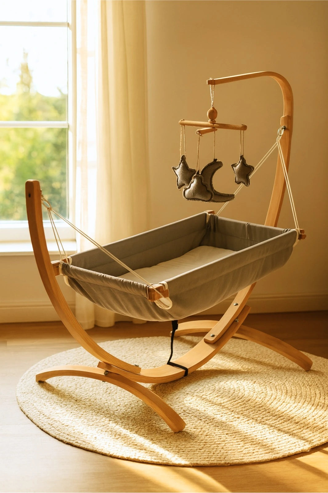 Ahşap Bebek Hamağı Sallanabilir-Sabitlenebilir Oyuncaklı