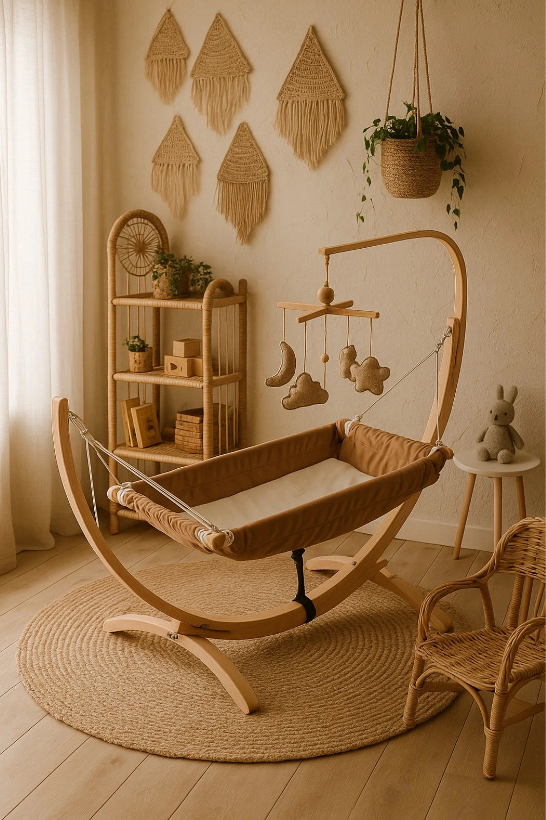 Ahşap Bebek Hamağı Sallanabilir-Sabitlenebilir Oyuncaklı
