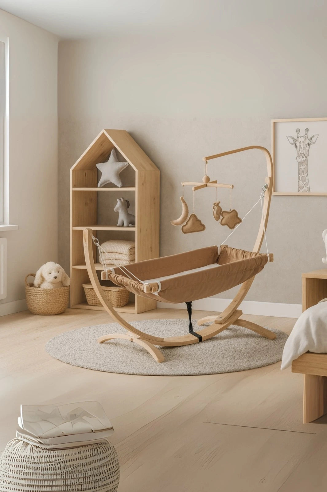 Ahşap Bebek Hamağı Sallanabilir-Sabitlenebilir Oyuncaklı