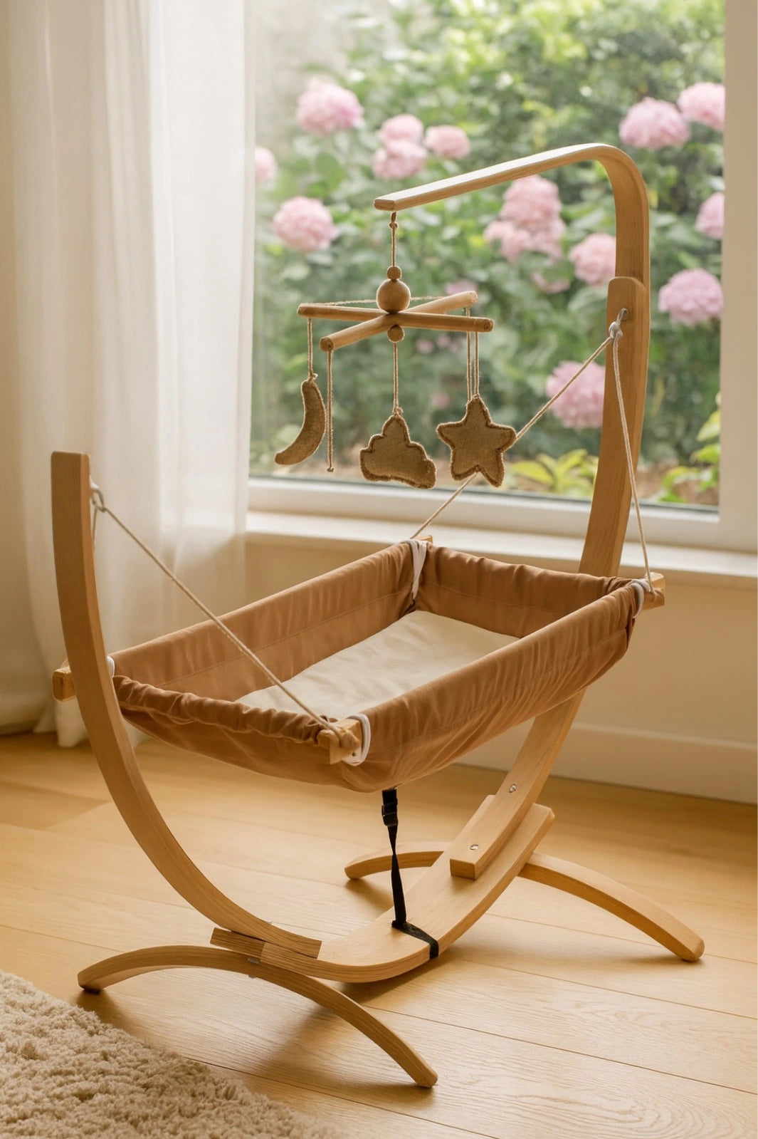 Ahşap Bebek Hamağı Sallanabilir-Sabitlenebilir Oyuncaklı