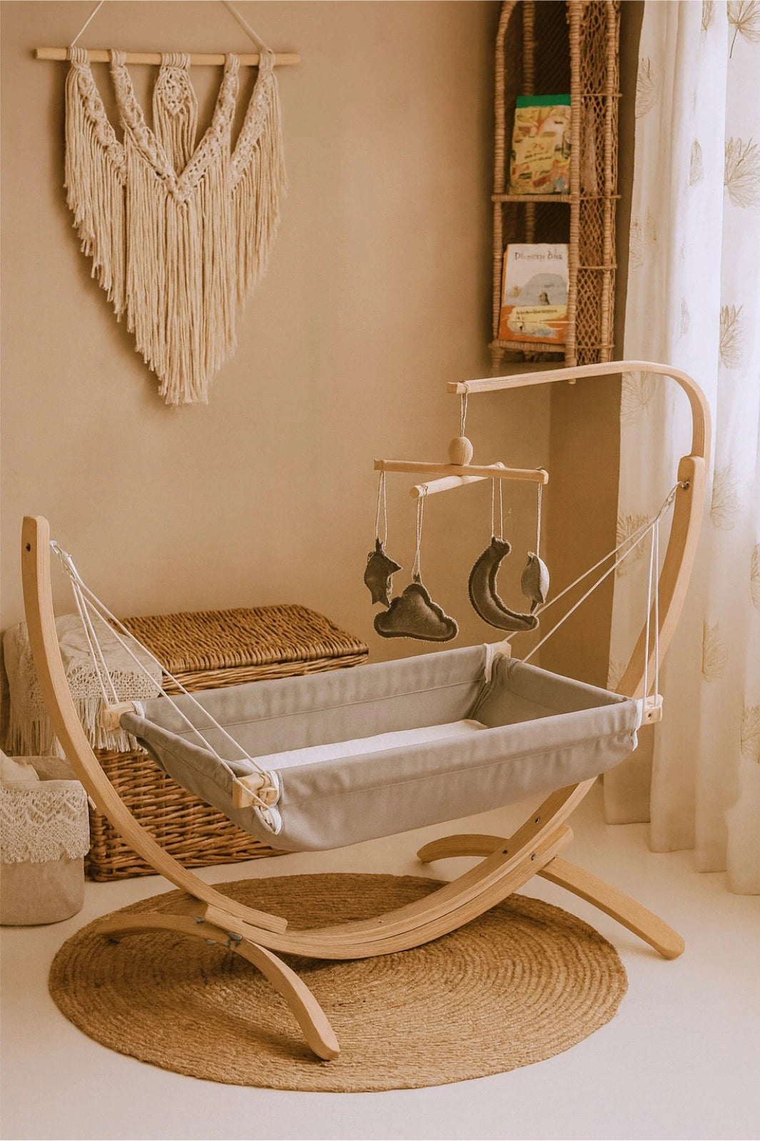 Ahşap Bebek Hamağı Sallanabilir-Sabitlenebilir Oyuncaklı