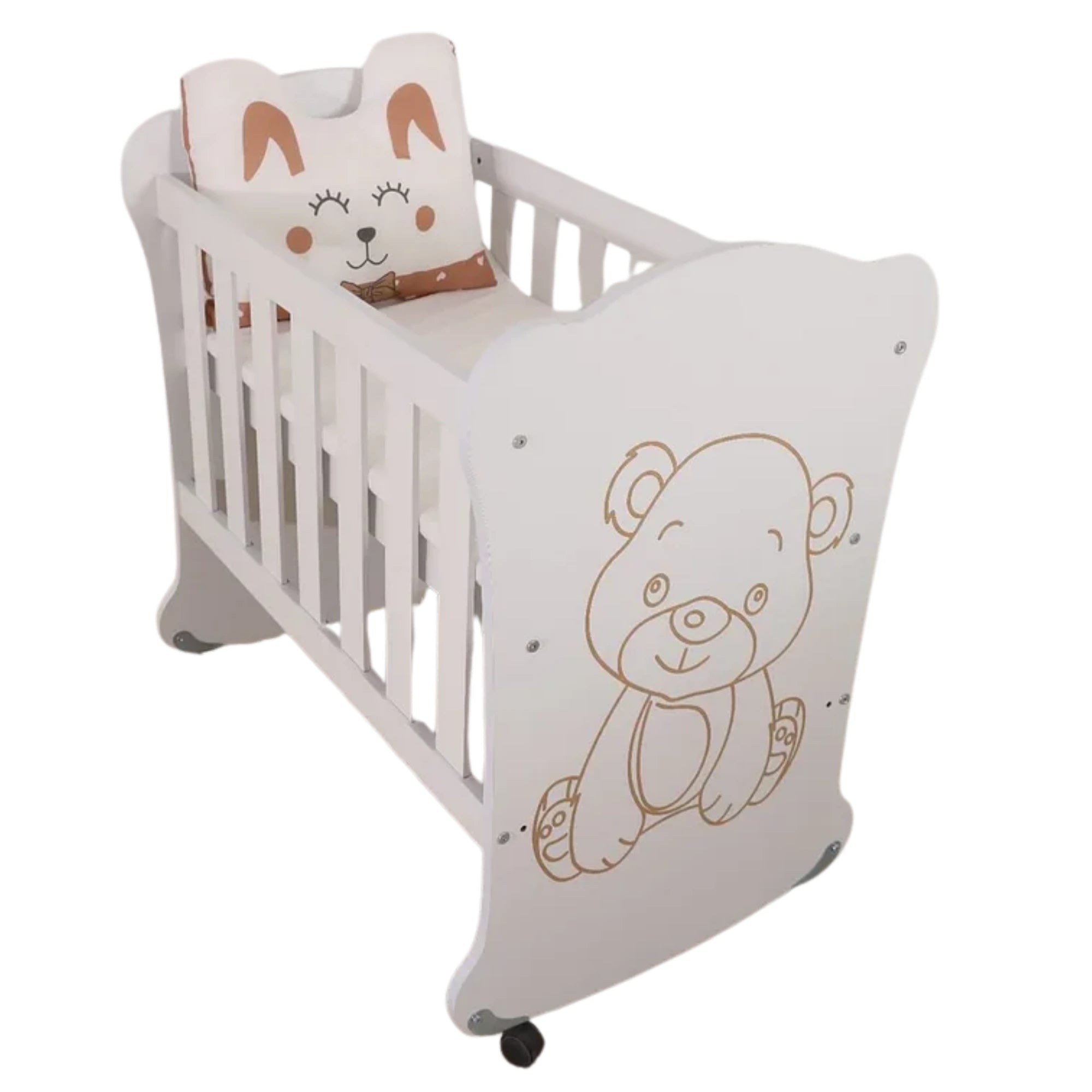 Sweetbear 50x90 Ahşap Bebek Beşiği, 0-2 Yaş, Tekerlekli, Güvenli Uyku Alanı