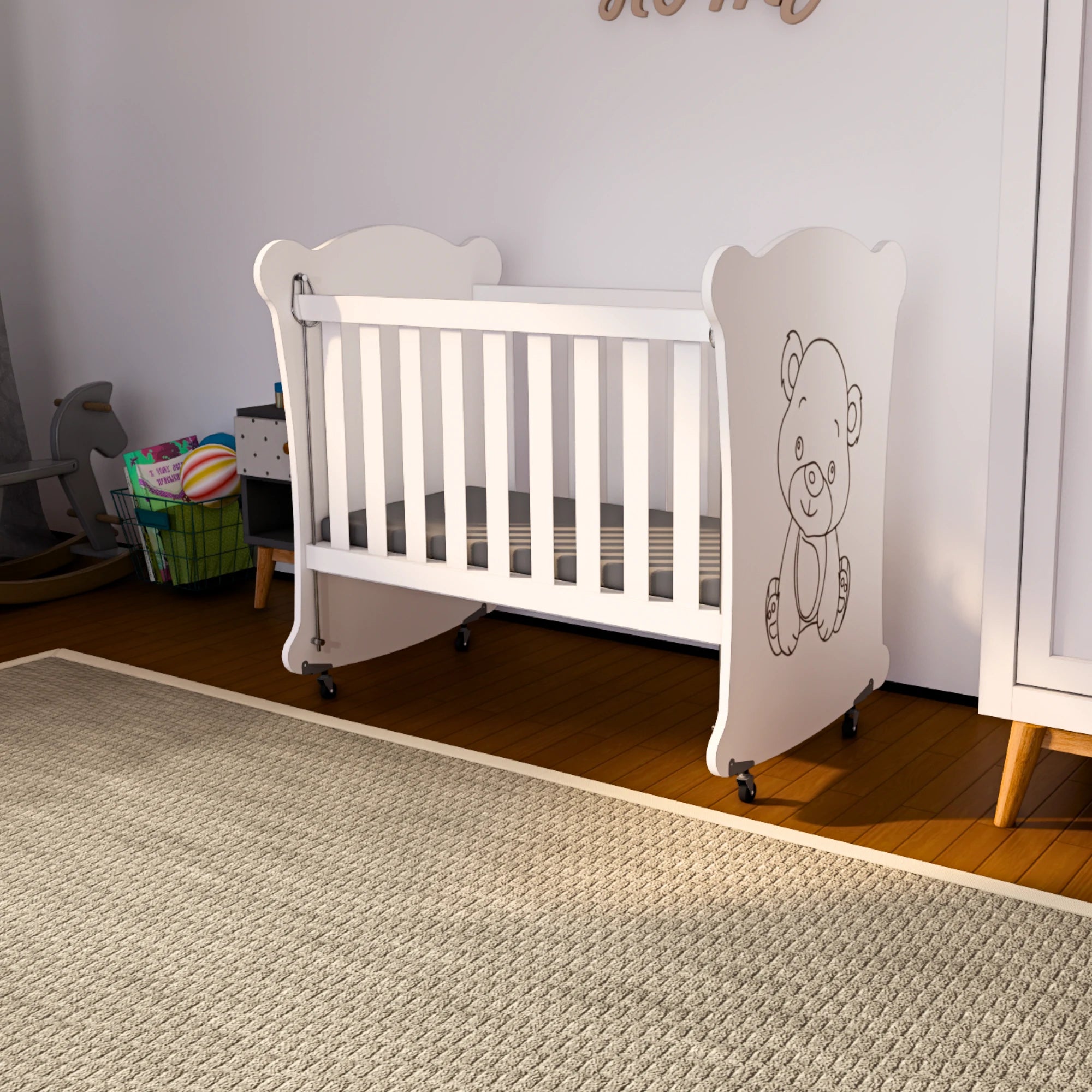Sweetbear 50x90 Ahşap Bebek Beşiği, 0-2 Yaş, Tekerlekli, Güvenli Uyku Alanı