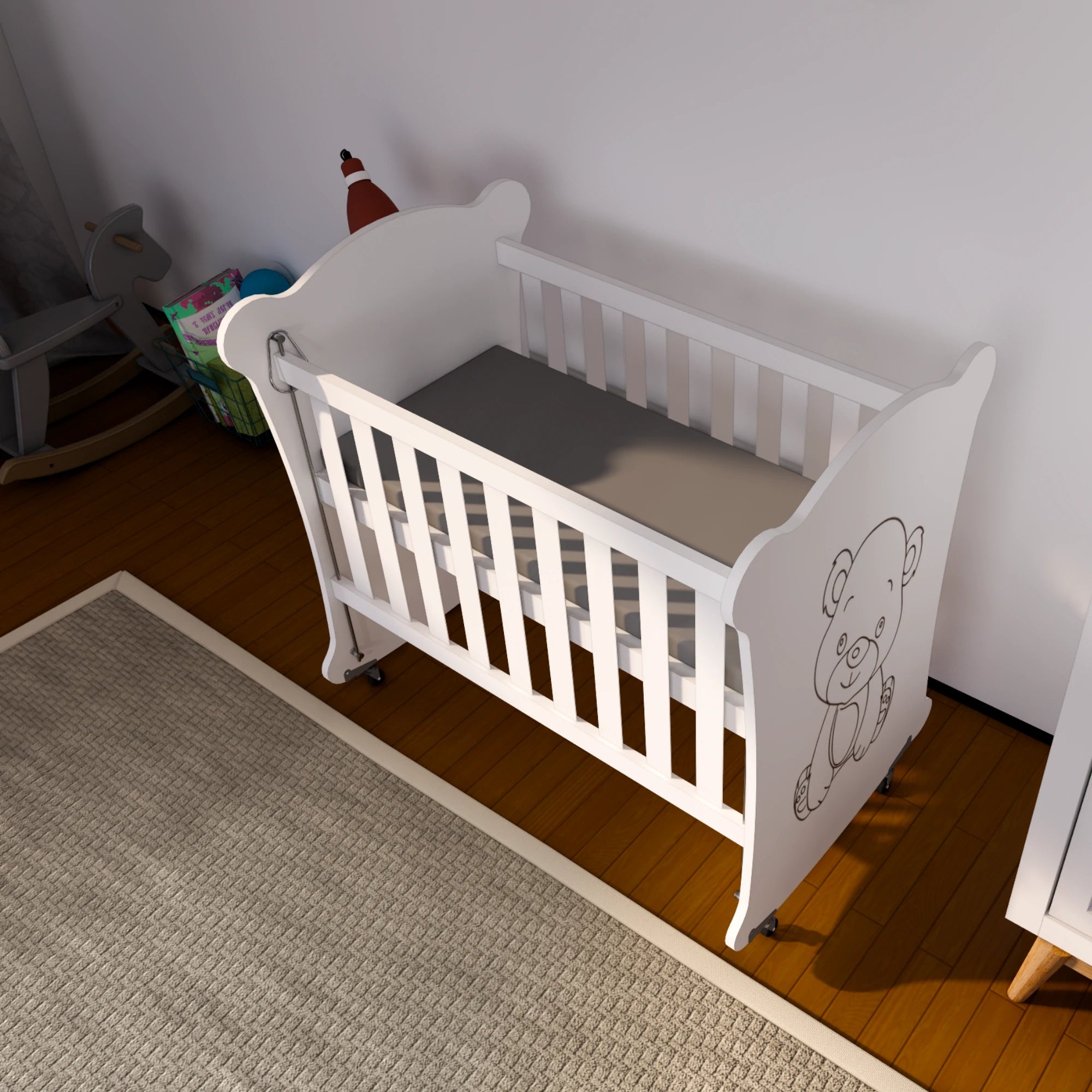 Sweetbear 50x90 Ahşap Bebek Beşiği, 0-2 Yaş, Tekerlekli, Güvenli Uyku Alanı