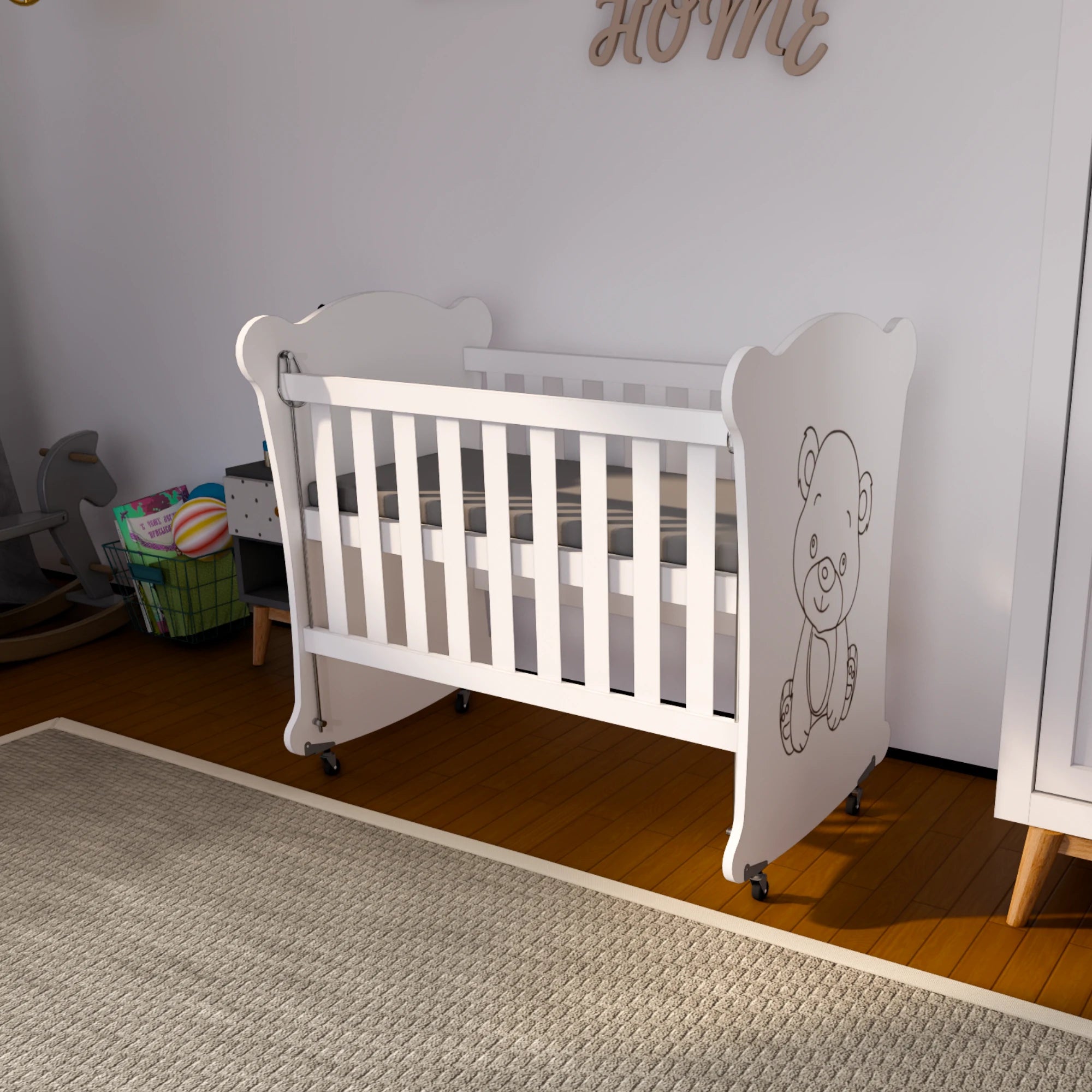 Sweetbear 50x90 Ahşap Bebek Beşiği, 0-2 Yaş, Tekerlekli, Güvenli Uyku Alanı