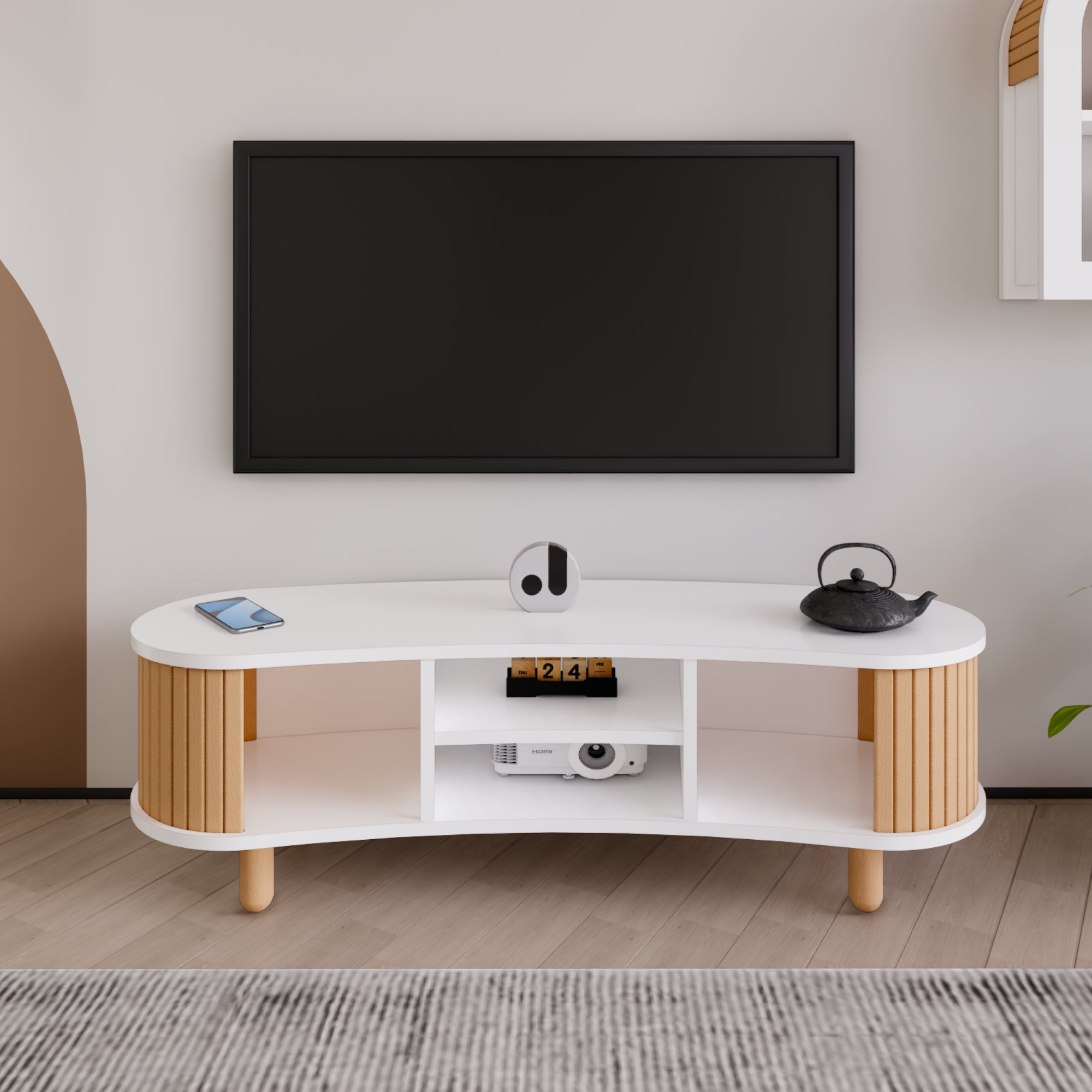 Tokyo Bohem Stil TV Ünitesi, Kayın Ağaç Çıtalar, Modern TV Sehpası