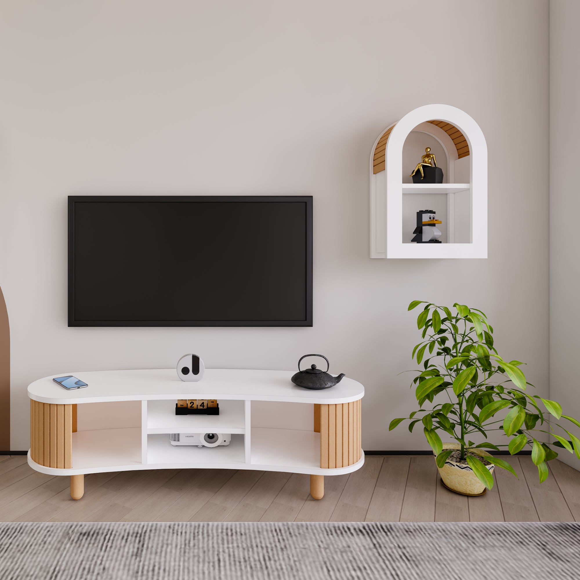 Tokyo Bohem Stil TV Ünitesi, Kayın Ağaç Çıtalar, Modern TV Sehpası