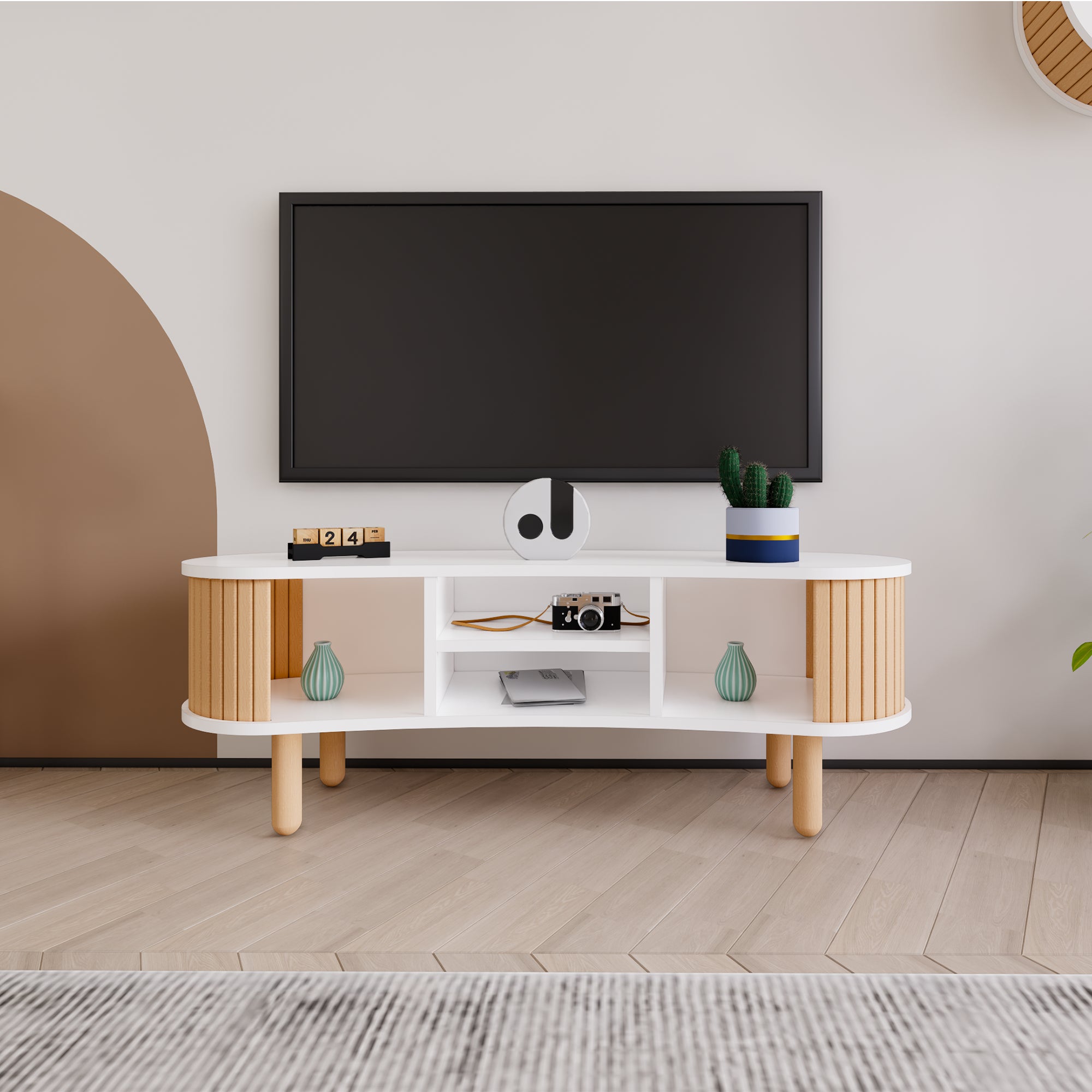 Tokyo Bohem Stil TV Ünitesi, Kayın Ağaç Çıtalar, Modern TV Sehpası