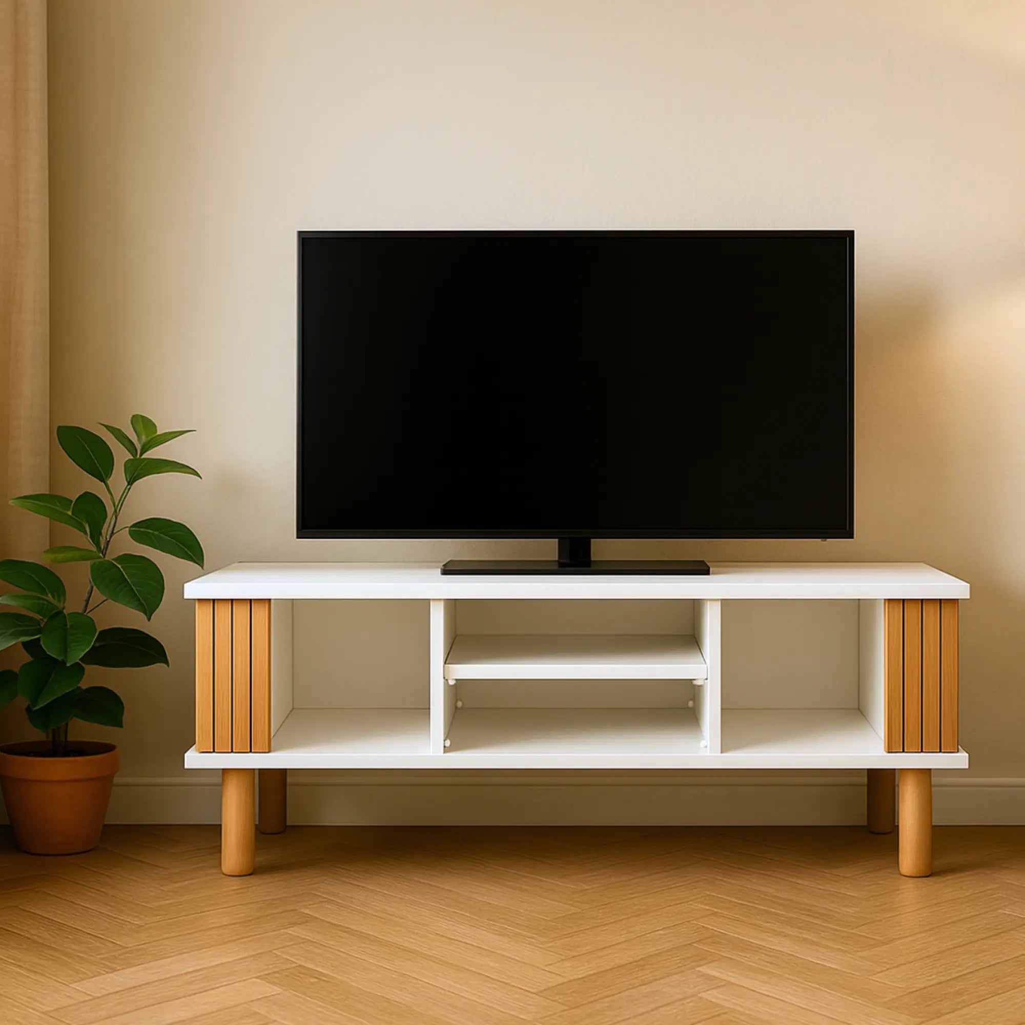 Touch Tv Ünitesi, Mdf, Kayın Çıtalı, Bohem Stil, Tv Sehpası, Ayaklı