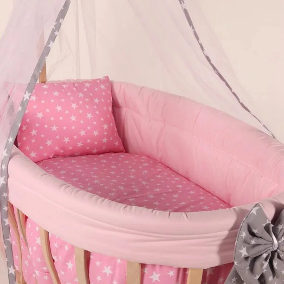 Ahşap Yıldız Sepet Beşik İçin Uyku Seti, Pembe, Mavi, Gri Renkli, Beşik Dahil Değildir